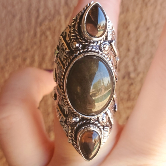 New Huge Obsidian 925 Silver Statement Ring. - Picture 8 of 16
